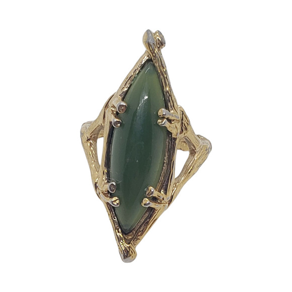 Vintage 1970s Nephrite Jade Marquise Ring Gold Plate Bamboo Branch sz 6.75 - Picture 9 of 13